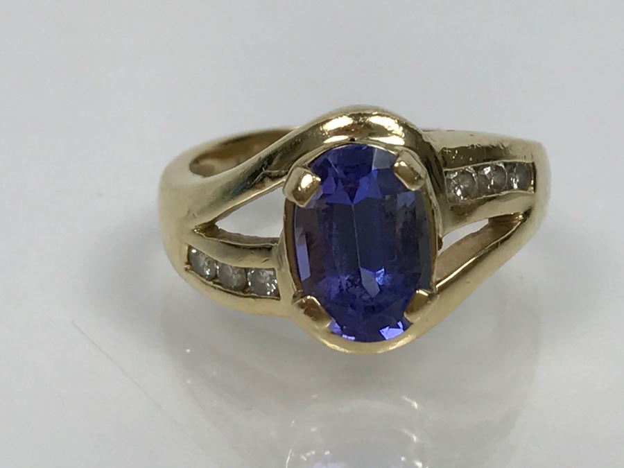 14K Yellow Gold Tanzanite And Diamond Ring 6.1g Estimate $600 Ring Size 7 1/4 [Photo 12]
