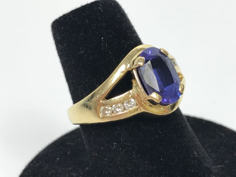 14K Yellow Gold Tanzanite And Diamond Ring 6.1g Estimate $600 Ring Size 7 1/4 [Photo 6]