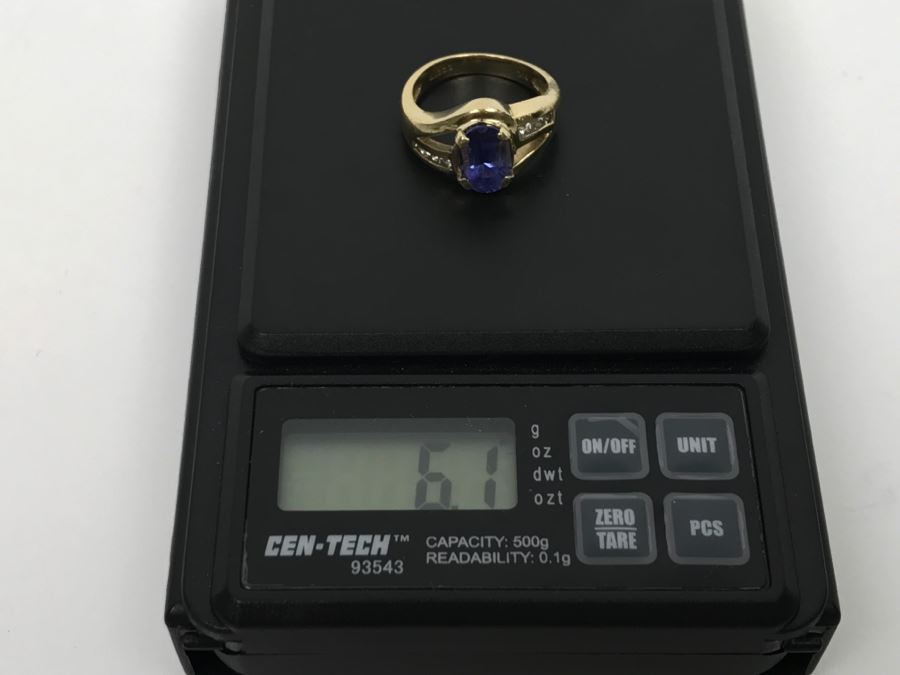 14K Yellow Gold Tanzanite And Diamond Ring 6.1g Estimate $600 Ring Size 7 1/4 [Photo 23]