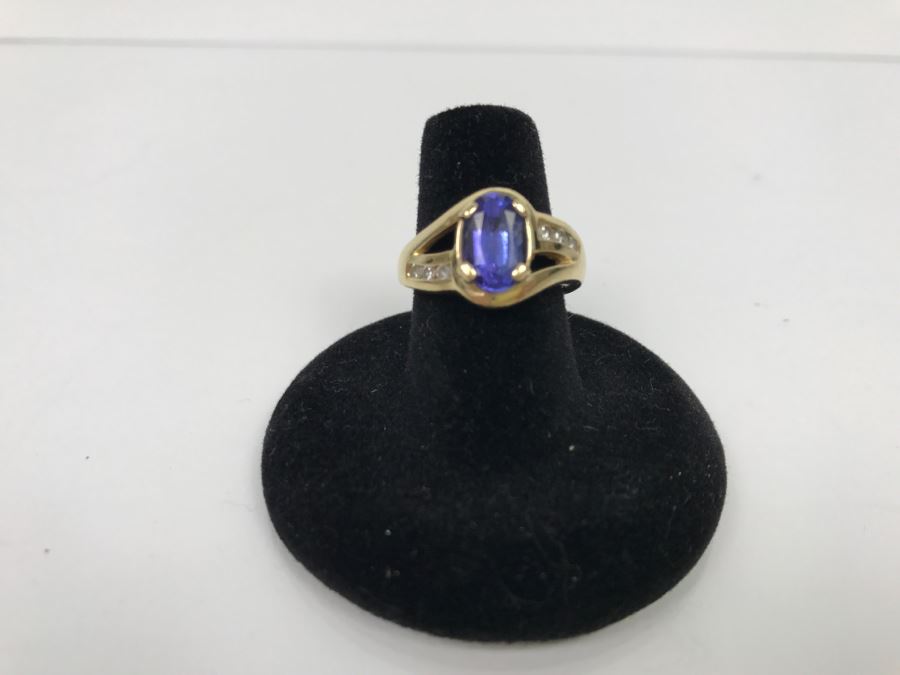 14K Yellow Gold Tanzanite And Diamond Ring 6.1g Estimate $600 Ring Size 7 1/4 [Photo 2]