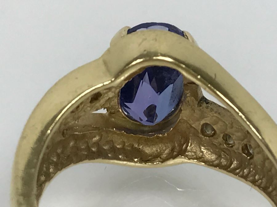 14K Yellow Gold Tanzanite And Diamond Ring 6.1g Estimate $600 Ring Size 7 1/4 [Photo 18]