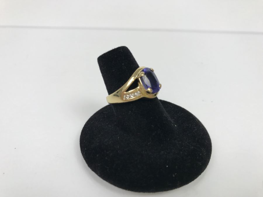 14K Yellow Gold Tanzanite And Diamond Ring 6.1g Estimate $600 Ring Size 7 1/4 [Photo 4]