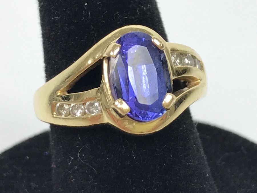 14K Yellow Gold Tanzanite And Diamond Ring 6.1g Estimate $600 Ring Size 7 1/4 [Photo 1]
