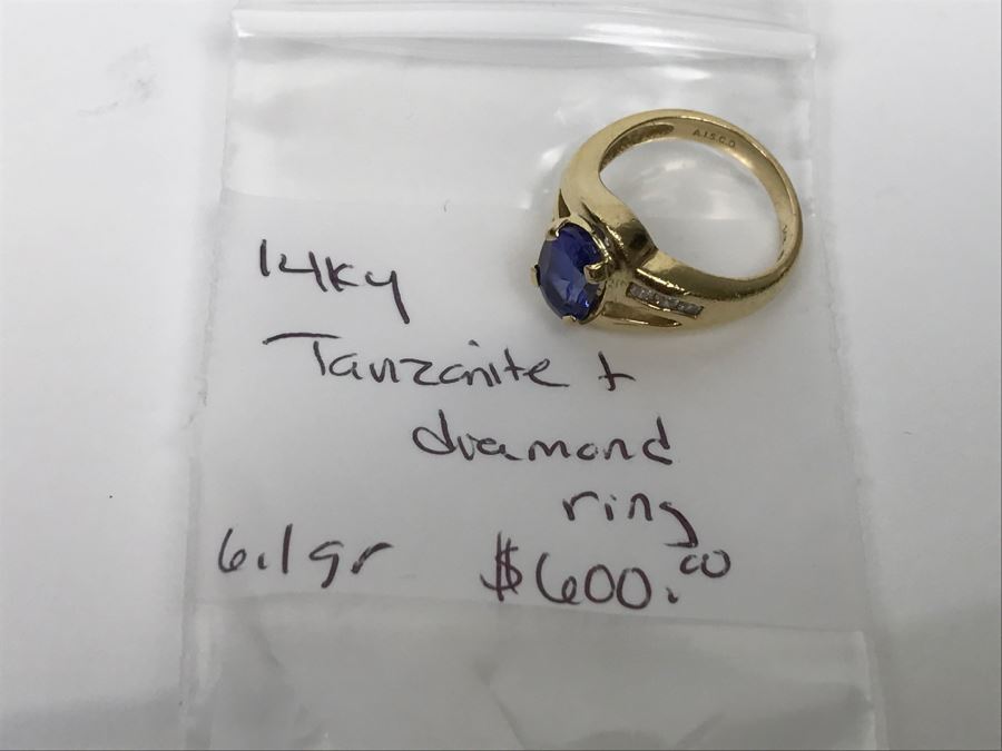 14K Yellow Gold Tanzanite And Diamond Ring 6.1g Estimate $600 Ring Size 7 1/4 [Photo 24]