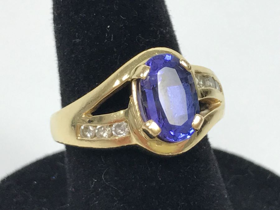 14K Yellow Gold Tanzanite And Diamond Ring 6.1g Estimate $600 Ring Size 7 1/4 [Photo 8]