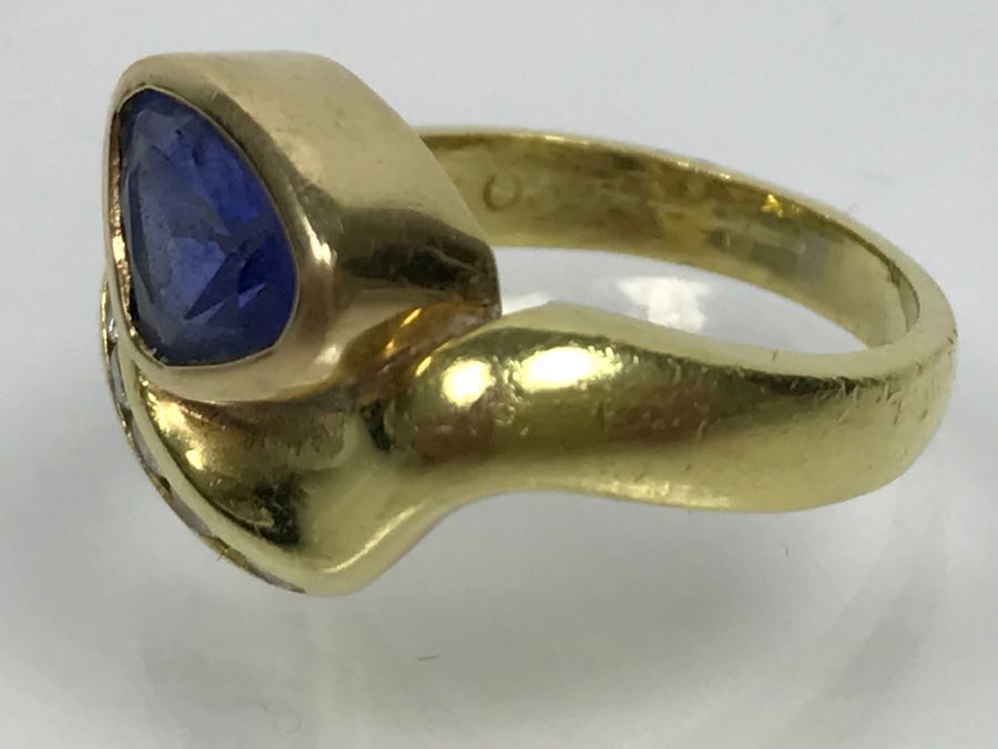 18K Yellow Gold Sapphire And Diamond Ring 8g FMV $1,250 Ring Size 6 [Photo 22]