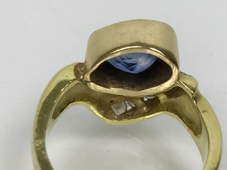 18K Yellow Gold Sapphire And Diamond Ring 8g FMV $1,250 Ring Size 6 [Photo 19]