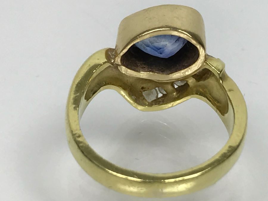 18K Yellow Gold Sapphire And Diamond Ring 8g FMV $1,250 Ring Size 6 [Photo 20]