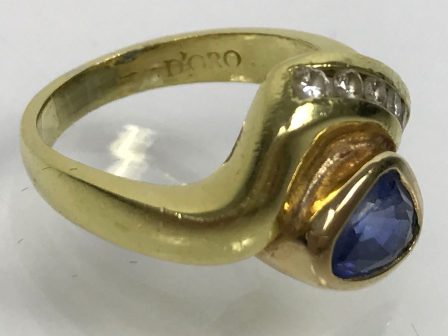 18K Yellow Gold Sapphire And Diamond Ring 8g FMV $1,250 Ring Size 6 [Photo 25]