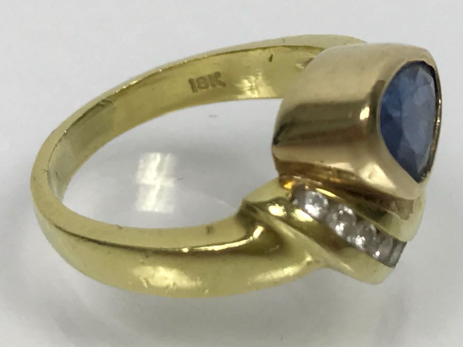 18K Yellow Gold Sapphire And Diamond Ring 8g FMV $1,250 Ring Size 6 [Photo 18]