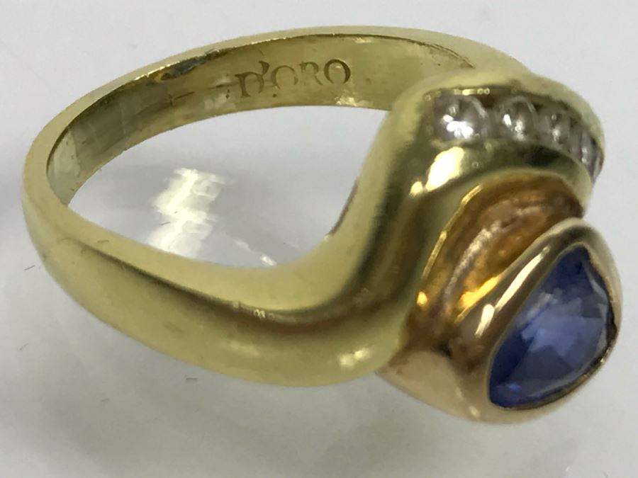 18K Yellow Gold Sapphire And Diamond Ring 8g FMV $1,250 Ring Size 6 [Photo 24]