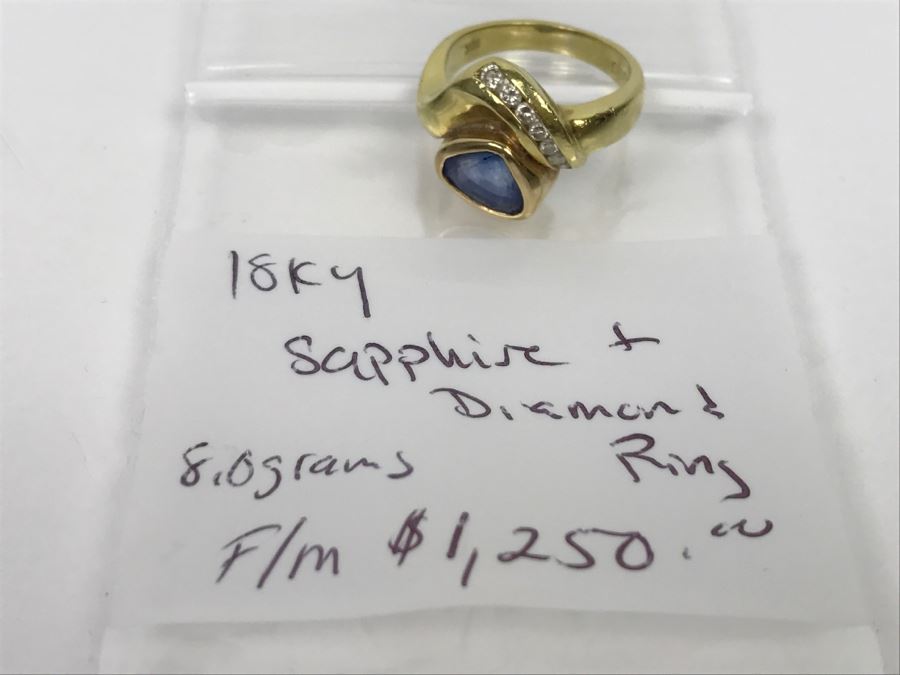 18K Yellow Gold Sapphire And Diamond Ring 8g FMV $1,250 Ring Size 6 [Photo 27]