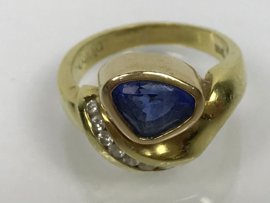 18K Yellow Gold Sapphire And Diamond Ring 8g FMV $1,250 Ring Size 6 [Photo 16]