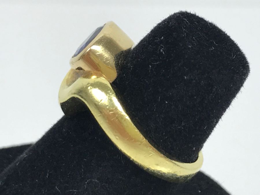 18K Yellow Gold Sapphire And Diamond Ring 8g FMV $1,250 Ring Size 6 [Photo 9]