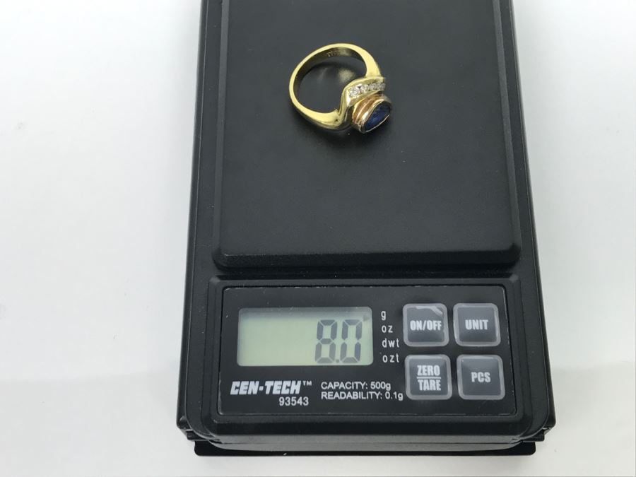 18K Yellow Gold Sapphire And Diamond Ring 8g FMV $1,250 Ring Size 6 [Photo 26]