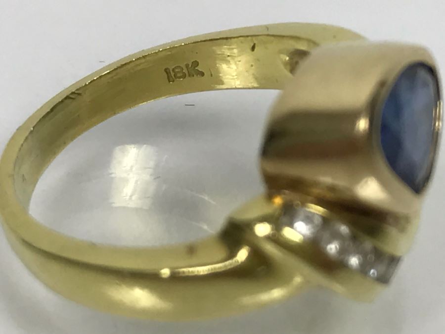 18K Yellow Gold Sapphire And Diamond Ring 8g FMV $1,250 Ring Size 6 [Photo 17]