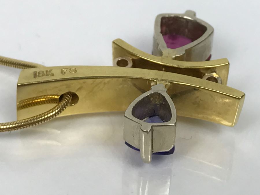 18K Yellow Gold 1.5Ct Tourmaline, .75Ct Tanzanite, .2Ct Diamond Pendant With 18K Yellow Gold Chain 17.1g FMV $1,500 [Photo 11]