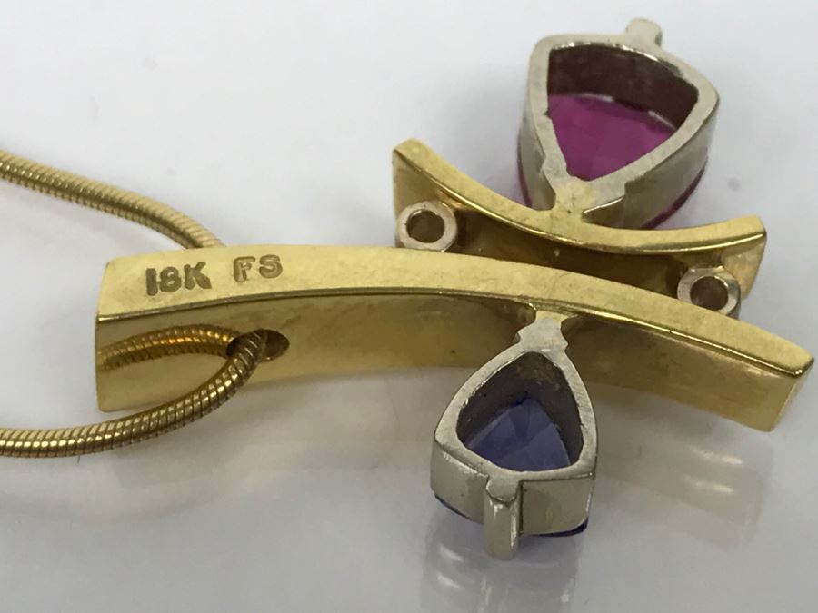 18K Yellow Gold 1.5Ct Tourmaline, .75Ct Tanzanite, .2Ct Diamond Pendant With 18K Yellow Gold Chain 17.1g FMV $1,500 [Photo 10]