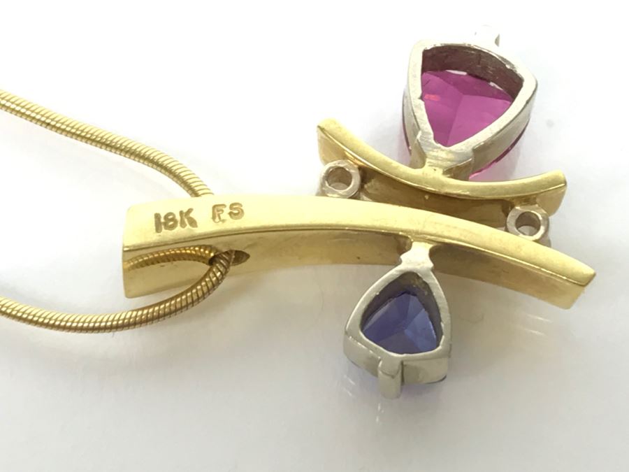 18K Yellow Gold 1.5Ct Tourmaline, .75Ct Tanzanite, .2Ct Diamond Pendant With 18K Yellow Gold Chain 17.1g FMV $1,500 [Photo 12]