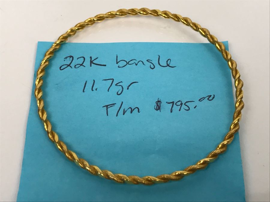22K Yellow Gold Twisted Gold Bangle 11.7g FMV $795 [Photo 6]