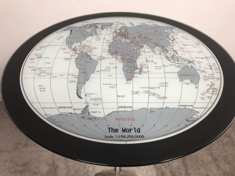 Chrome And Glass World Map Top Table With Magazine Vinyl Record Rack Record Not Included [Photo 6]