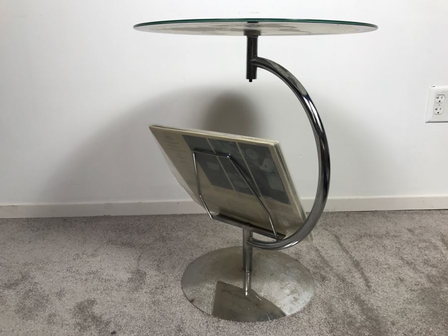 Chrome And Glass World Map Top Table With Magazine Vinyl Record Rack Record Not Included [Photo 9]