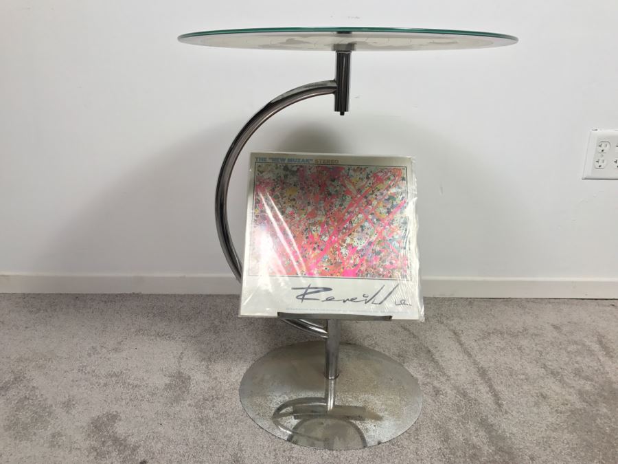 Chrome And Glass World Map Top Table With Magazine Vinyl Record Rack Record Not Included [Photo 8]