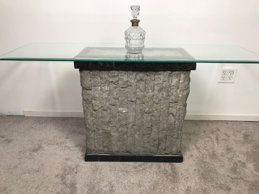 Veneer Stone And Marble Console Sofa Table With Glass Top [Photo 7]