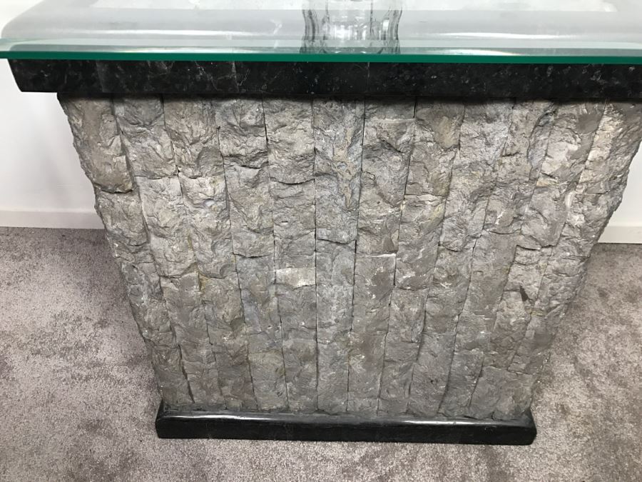 Veneer Stone And Marble Console Sofa Table With Glass Top [Photo 2]