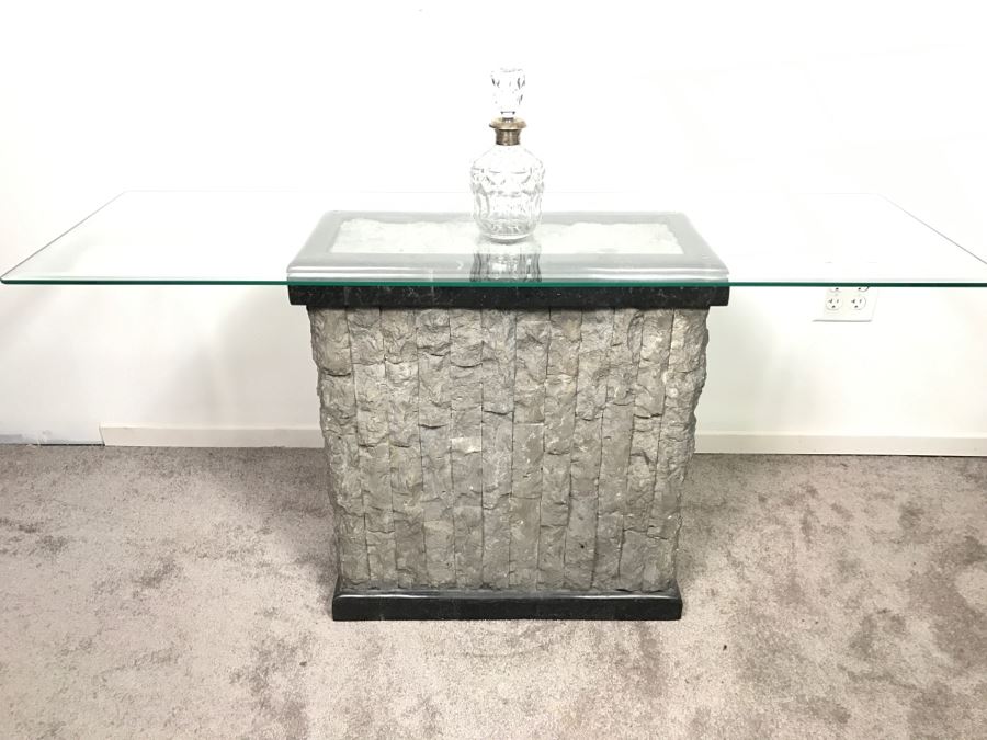 Veneer Stone And Marble Console Sofa Table With Glass Top [Photo 1]