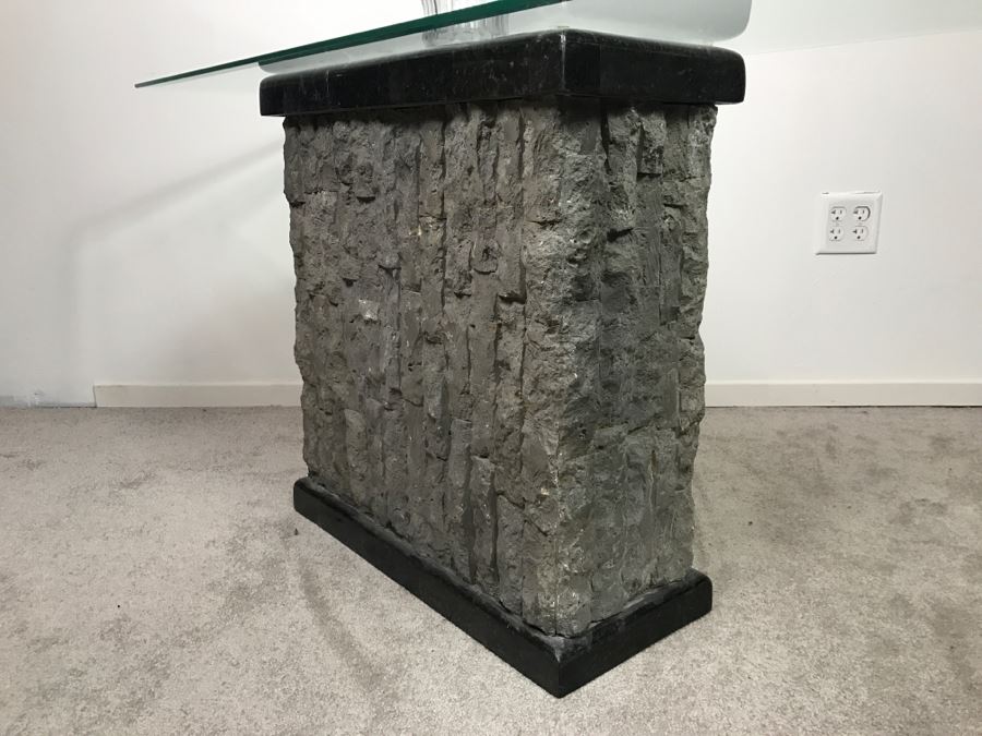 Veneer Stone And Marble Console Sofa Table With Glass Top [Photo 3]