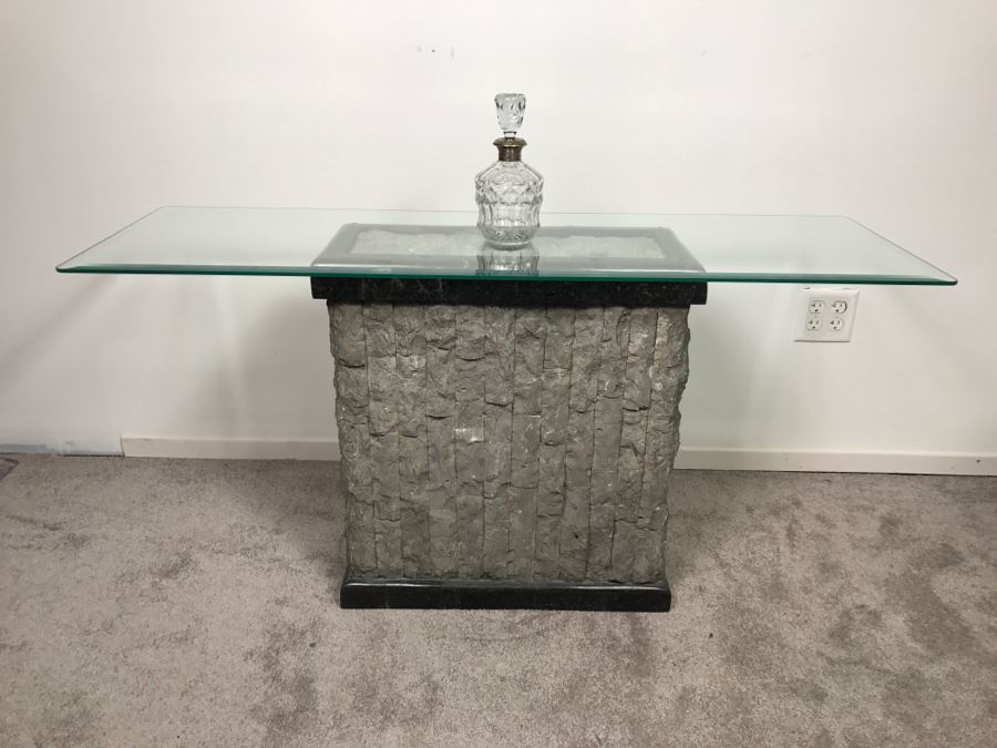 Veneer Stone And Marble Console Sofa Table With Glass Top [Photo 6]