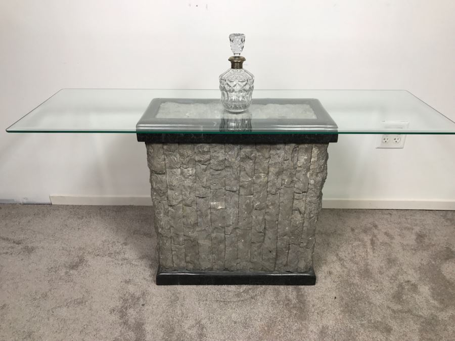 Veneer Stone And Marble Console Sofa Table With Glass Top [Photo 4]