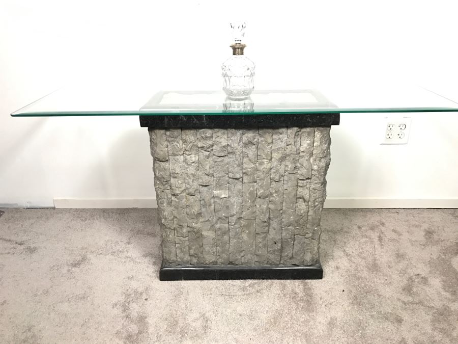 Veneer Stone And Marble Console Sofa Table With Glass Top [Photo 5]