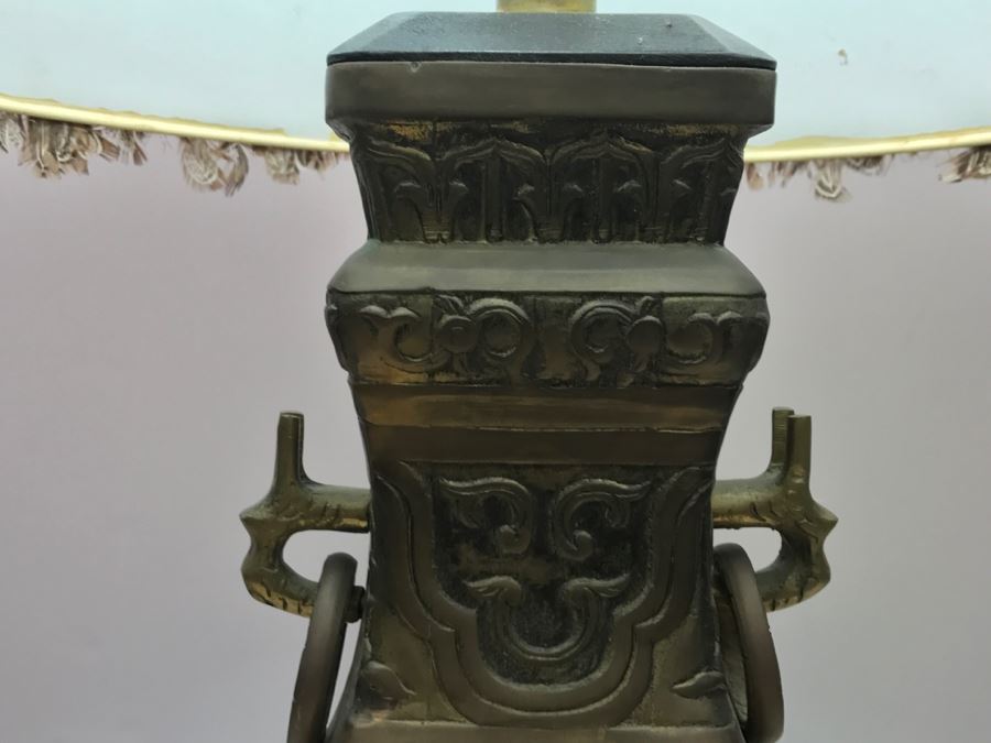 Brass Asian Table Lamp With Custom Pheasant Feather Lamp Shade [Photo 11]