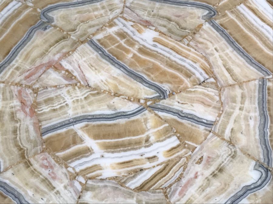 Mid-Century Marble And Inlay Stone Round Coffee Table With Brass Legs [Photo 11]