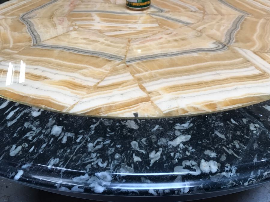 Mid-Century Marble And Inlay Stone Round Coffee Table With Brass Legs [Photo 10]