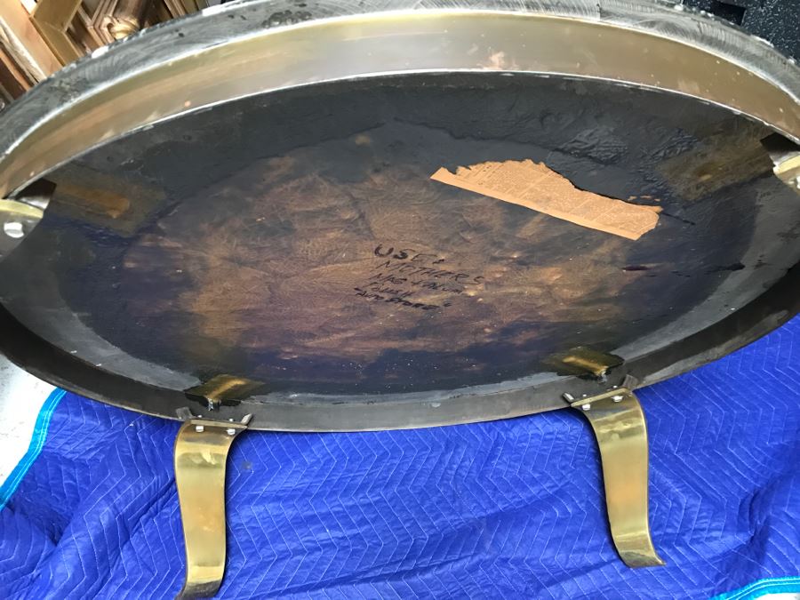 Mid-Century Marble And Inlay Stone Round Coffee Table With Brass Legs [Photo 13]