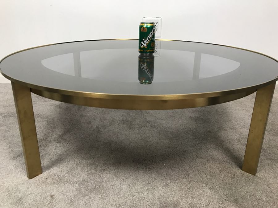 Calvin Klein Furniture Brass Glass Top Round Coffee Table [Photo 7]