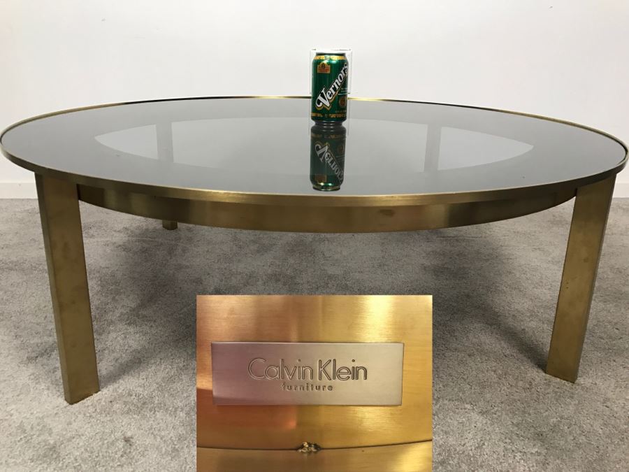 Calvin Klein Furniture Brass Glass Top Round Coffee Table