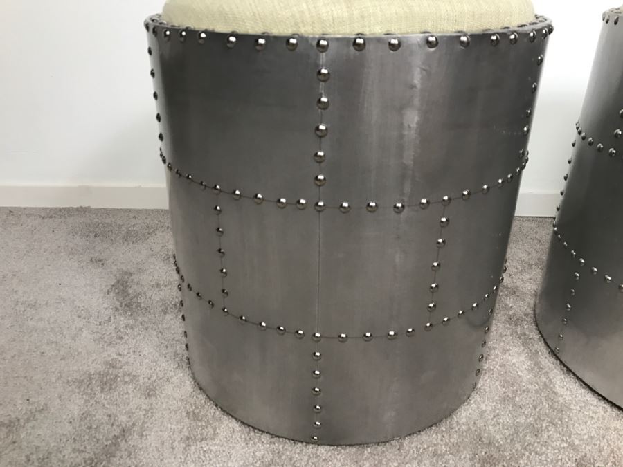 Pair Of Aviator Aviation Style Riveted Stools Faux Metal Finish [Photo 5]
