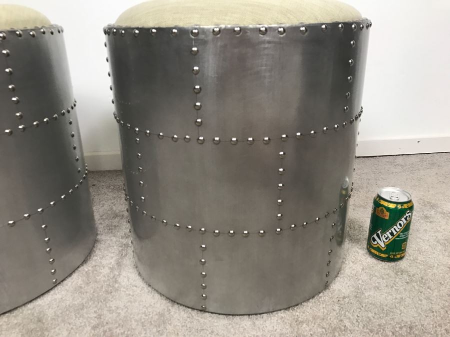 Pair Of Aviator Aviation Style Riveted Stools Faux Metal Finish [Photo 7]