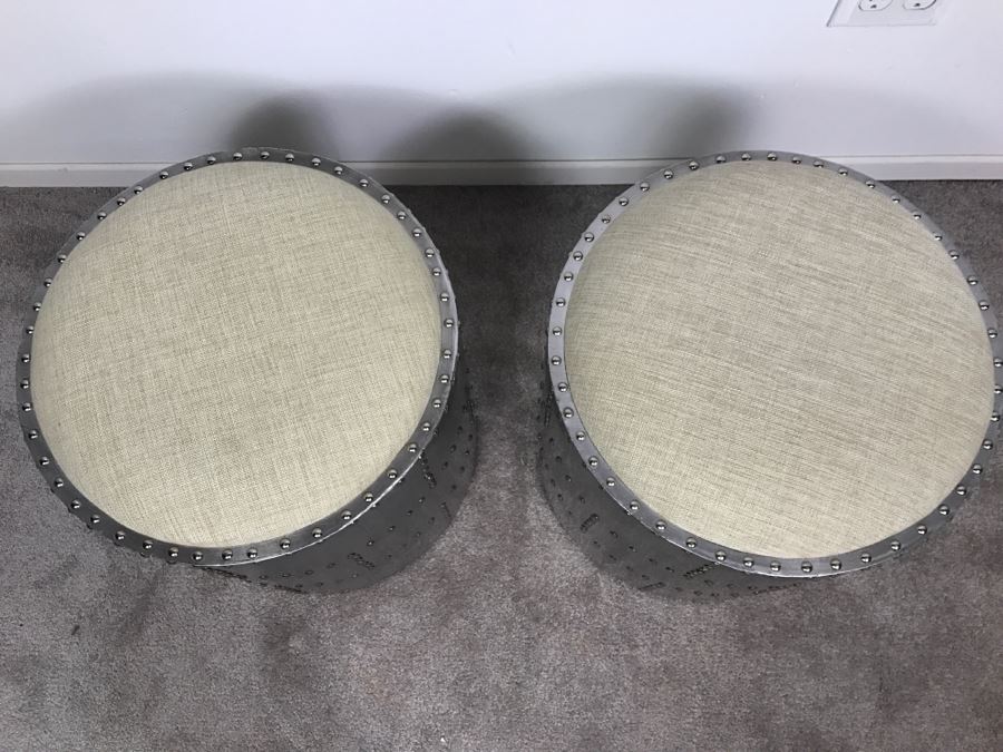 Pair Of Aviator Aviation Style Riveted Stools Faux Metal Finish [Photo 8]