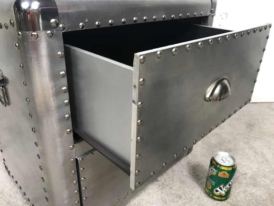 Aviator Aviation Style Riveted Side Table Faux Metal Finish [Photo 5]