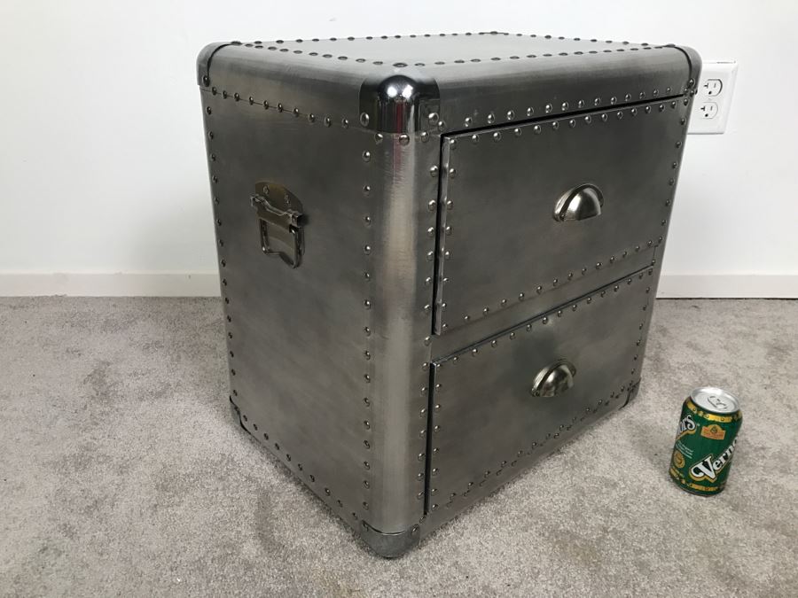 Aviator Aviation Style Riveted Side Table Faux Metal Finish [Photo 4]