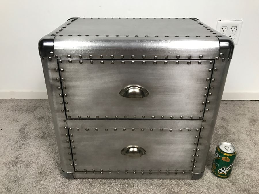 Aviator Aviation Style Riveted Side Table Faux Metal Finish [Photo 3]