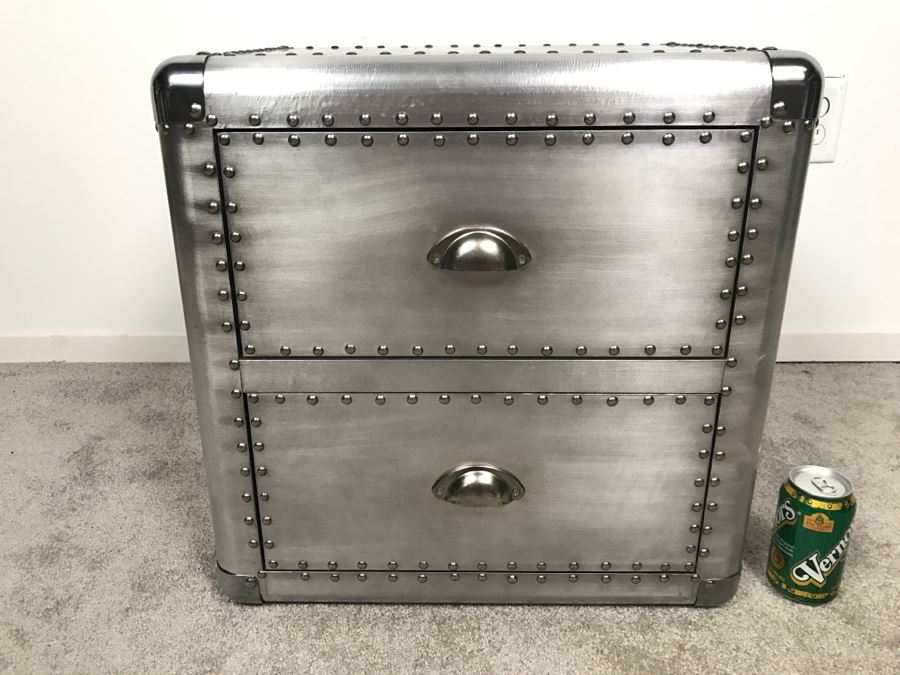 Aviator Aviation Style Riveted Side Table Faux Metal Finish [Photo 1]