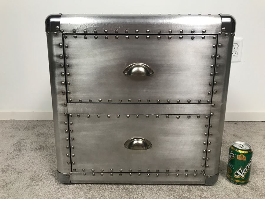 Aviator Aviation Style Riveted Side Table Faux Metal Finish [Photo 2]