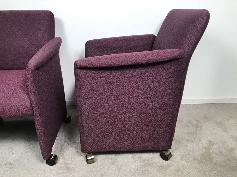 Pair Of Purple Upholstered Armchairs On Casters [Photo 6]