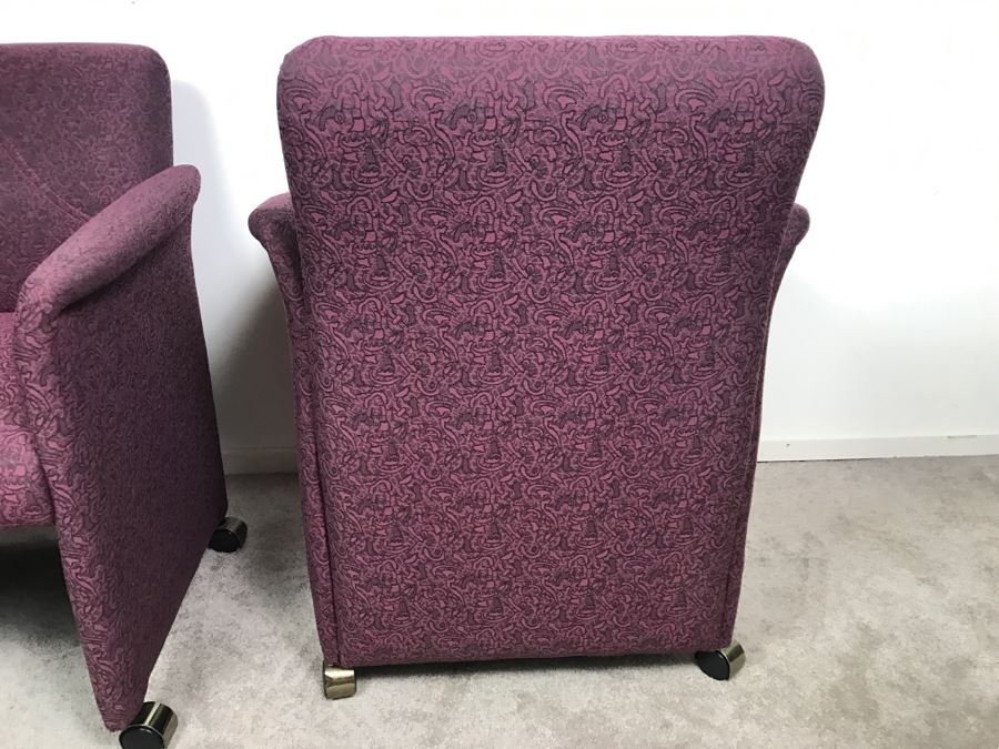 Pair Of Purple Upholstered Armchairs On Casters [Photo 7]
